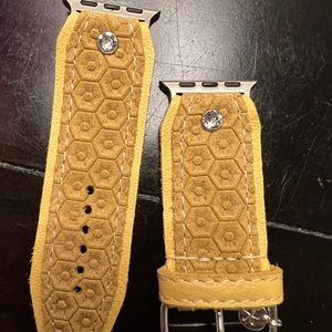 Yellow Leather Watch Band with Silver Accents